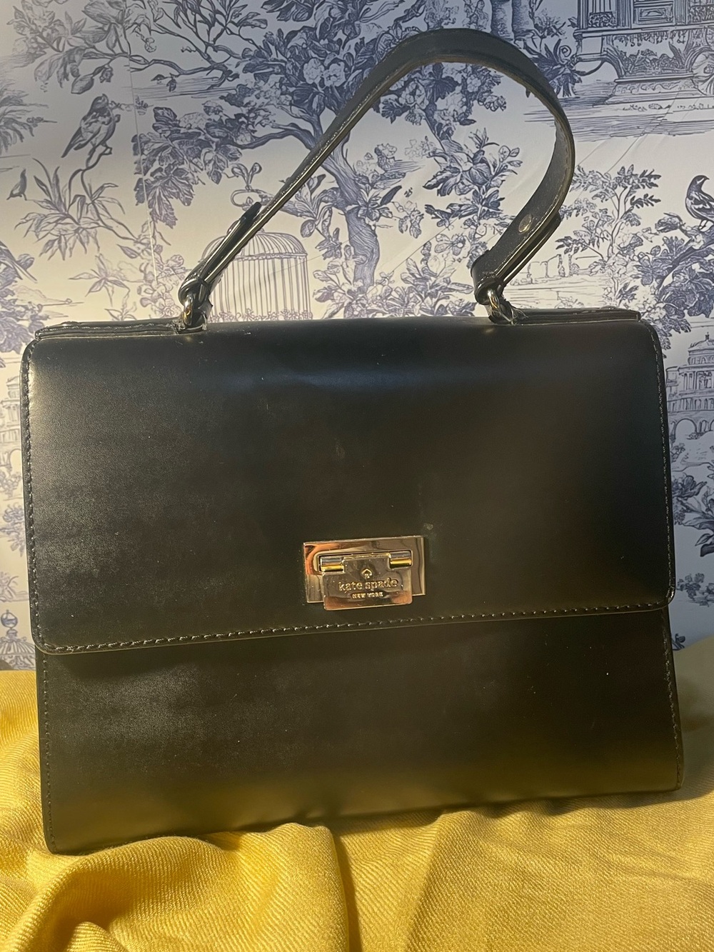 kate spade Black Leather Top-Handle Briefcase with Gold Hardware